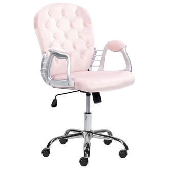 Beliani Beliani - Silla De Oficina Reclinable De Terciopelo Rosa Pastel Negro Plateado Giratorio Princess