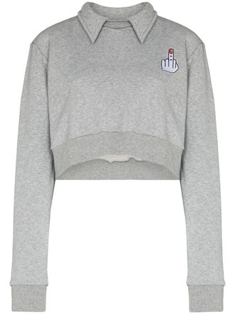 Natasha Zinko Wings detail cropped sweatshirt - women - Cotton/Spandex/Elastane - M - Grey