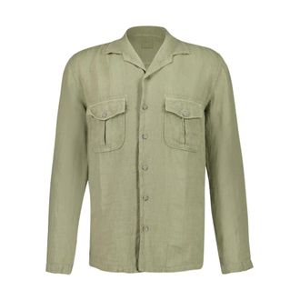 120% Lino Green Linen Shirt with Pockets