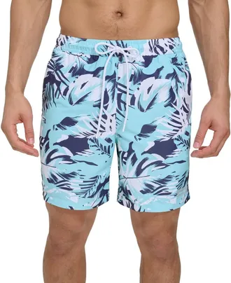 Calvin Klein Swim Trunks Mens Blue Island Camo 7 Inseam Drawstring FTS769