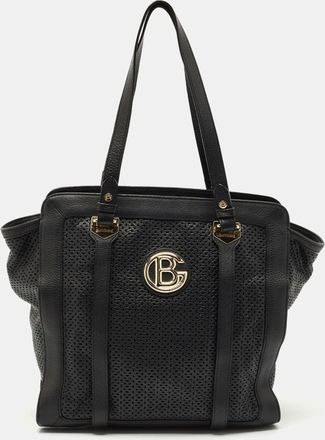 Baldinini Black Perforated Leather Logo Tote