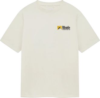 Rhude Mens International Racing Logo T-Shirt in White Cotton - Size Large