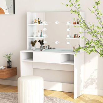 vidaXL Vidaxl - Tocador De Maquillaje Con Luces Led Mdf Blanco 100x40x135 Cm