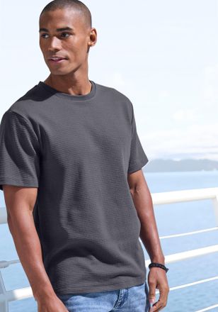 John Devin T-Shirt JOHN DEVIN mit Struktur, Herren, Gr. XXL, grau (dunkelgrau), Jersey, Obermaterial: 60% Baumwolle, 40% Polyester, unifarben, regular fit, Rundh