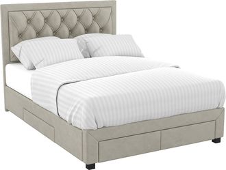 Vente-Unique Cama con cajones - Terciopelo color beige - 160 x 200 cm - LEOPOLD