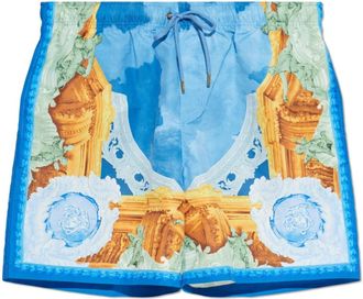 Versace Bedrukte Zwemshorts - Heren - Strandmode - Blauw - L - Polyester - Badmode