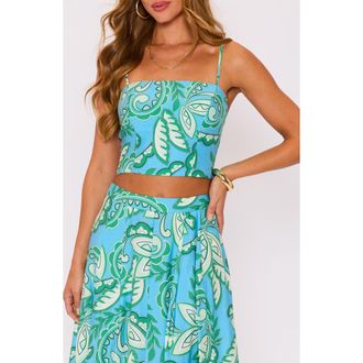 VICI Collection Florence Floral Crop Tank Top in Blue at Nordstrom, Size X-Large