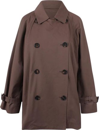 Max Mara Cropped waterafstotende trenchcoat van twill - Dames - Trenchcoats - Bruin - XL - Katoen - Jassen