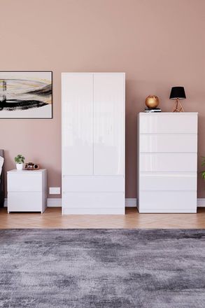Home Discount Vida Designs Glinton 3Pc Bedroom Set(2Dr Bedside, 5Dr Chest, Wardrobe) in White