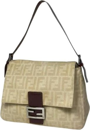 Fendi Pre-owned Shoulder Bags, female, Beige, Size: ONE SIZE Pre-owned Vintage Canvas Shoulder Bag