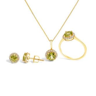 House of Brilliance 10K Gold Gemstone and 3/8 Cttw Diamond Halo Jewelry Set in Yellow | Green Peridot at Nordstrom
