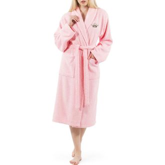 Linum Home Textiles Cheetah Crown Design Embroidered Terry Bathrobe in Pink at Nordstrom Rack, Size Small/medium