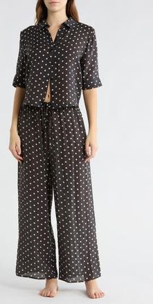 Abound Swim Cover-Up Shirt & Shorts in Black White Polka Dot at Nordstrom Rack, Size X-Small