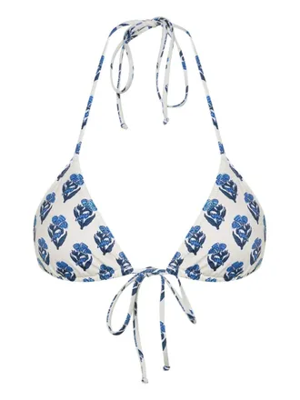 MC2 Saint Barth Jaipur-flower-print bikini top - women - Polyamide/Elastane - L - Neutrals