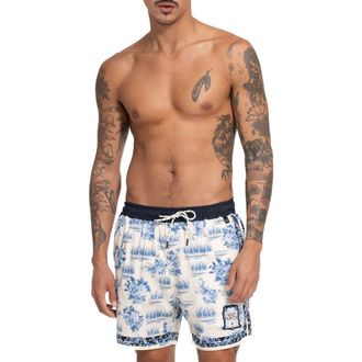 Agua Bendita Joe Ivy Stretch Swim Trunks in White Multi at Nordstrom, Size 36