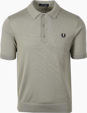 Fred Perry Mens FRED PERRY COTTON KNITTED SHIRT SEAGRASS - Tan - Size: 38