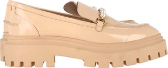 Stuart Weitzman Perla Embellished Platform Loafers in Beige Patent Leather