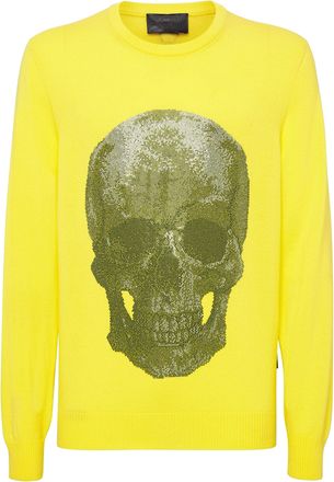 Philipp Plein Cashmere Pullover Round Neck LS Iconic Plein with Crystals