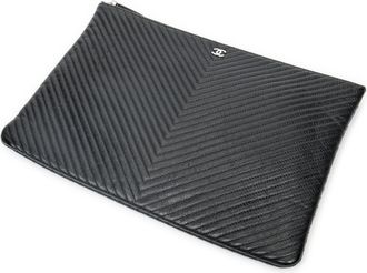 Chanel Large Chevron O-Case Zip Clutch