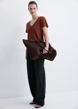 Mango Maglietta crop lino rosso mattone - Donna - XXS - MANGO