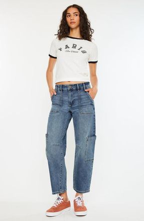 Kancan Charly Low Slung Barrel Jeans in Medium Wash at Nordstrom, Size 31