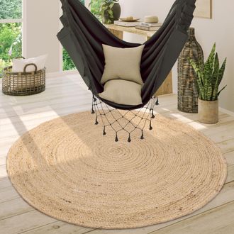 Paco Home Paco Home - Alfombra Redonda Sal&oacute;n Yute Boho Motivo &Eacute;tnico Moderno Hecha A Mano Natural &Oslash; 120 Cm Redon, Marfil 2