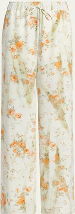 Alexander McQueen Floral Silk Straight-Leg Pajama Trousers