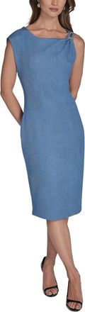 Halston Heritage Sleeveless Boat Neck Textured Knit Dress In Sky Blue