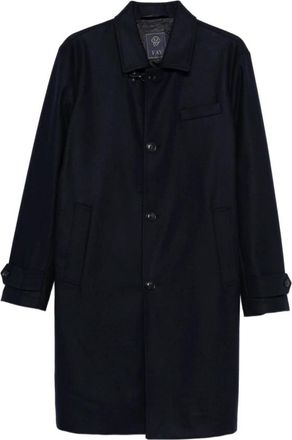 Fay Blauwe Wollen Jas met Knopen - Heren - Mantel - Blauw - XL - Wol - Jassen