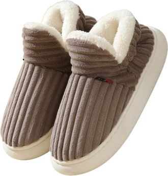 Generic The Puffy Slippers for Women Men, Thick Sole Anti-Skid Cozy Plush Booties Ankle Bootie Slipper Plush Warm Outdoor Shoes (Coffee,5.5)