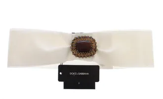 Dolce & Gabbana Womens White Crystal Brass Wide Waist Runway Belt Cotton