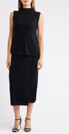 Anne Klein Rib Wrap Front Wool Skirt in Anne Black at Nordstrom, Size Xx-Small