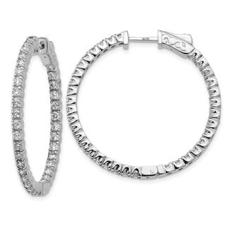 Diamond2Deal 14k White Gold 2 ct Lab Grown Diamond Patented Safety Clasp In and Out Hoop Earrings VS Clarity, D-E Color