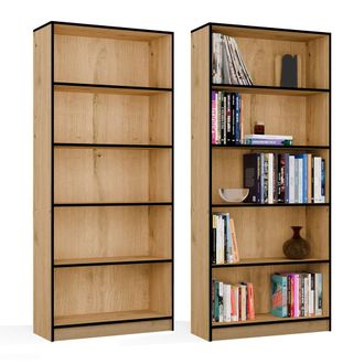 Topeshop R80 Librer&iacute;a - Mueble Para Libros Y Archivadores - 5 Estantes - 80x182x30 Cm - Roble Artisan / Negro