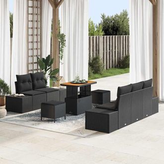 vidaXL Vidaxl - Set Divano Da Giardino Con Cuscino 8 Pcs Nero 90 X 55 X 71 Cm