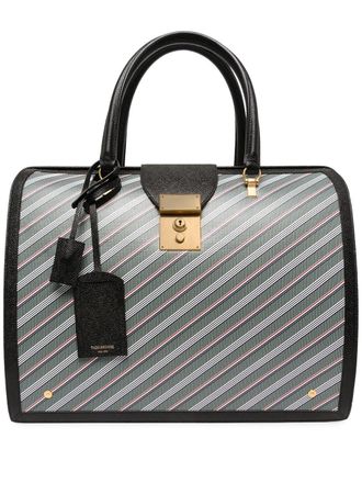 Thom Browne diagonal-stripe briefcase - unisex - Calf Leather/Polyurethane/Linen/Flax/Cotton - One Size - Blue
