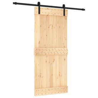 Berkfield Home Sliding Door with Hardware Set 90x210 cm Solid Wood Pine in Tan