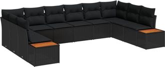 vidaXL Garden Sofa Set with Cushion 10 pcs Black Poly rattan vidaXL