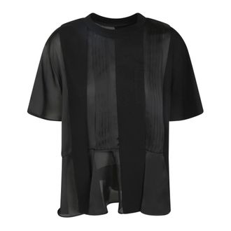 sacai Blouses, female, Black, Size: M Pleated Blouse