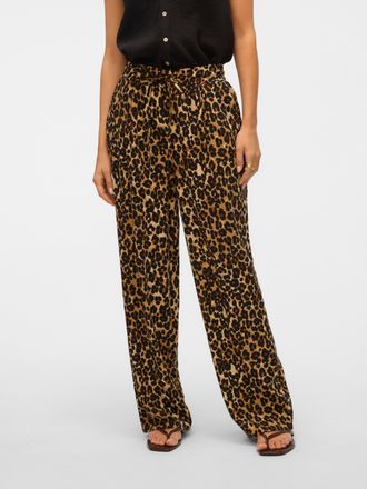 Vero Moda Schlupfhose VERO MODA VMJESMILO HW WIDE PANTS WVN NOOS, Damen, Gr. S (36), N-Gr, tigers eye aop:verena leo, Web, Obermaterial: 55% Viskose, 45% Leinen