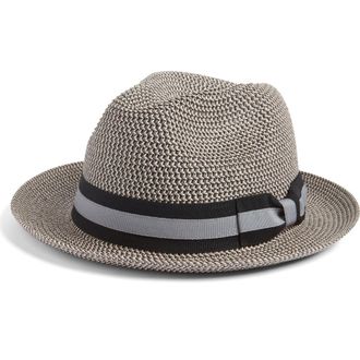 Nordstrom Classic Stripe Ribbon Fedora in Black Combo at Nordstrom Rack, Size Large/x-Large