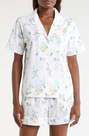 Nordstrom Classic Short Cotton Pajamas in Ivory- Blue Botanical Stems at Nordstrom, Size X-Small