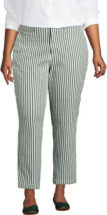 Lands End Plus Size Mid Rise Classic Straight Leg Chino Ankle Pants in Estate Green/white Stripes at Nordstrom, Size 16W