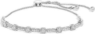 House of Brilliance Silver 1/4 Cttw Diamond Bolo Square and Rectangle Bolo Bracelet in White at Nordstrom