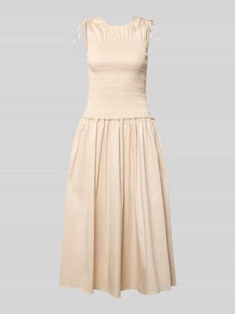 Comma Midikleid mit Smok-Detail in Sand, Gr&ouml;&szlig;e 36