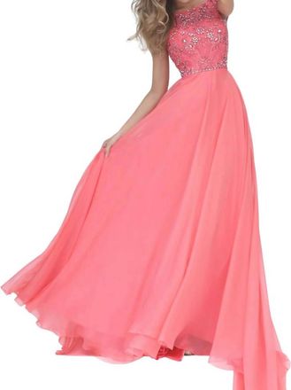 Sherri Hill Beaded Chiffon Prom Dress In Coral