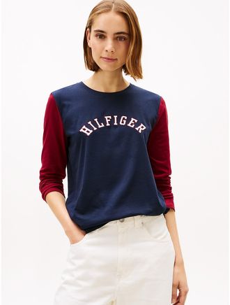 Tommy Hilfiger Womens Colorblock Hilfiger Arch Logo T-Shirt - Navy - XXL