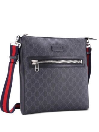 Gucci Web Strap Front Zip Messenger Bag GG Coated Canvas Medium crossbody bag - Grigio