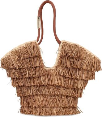Zimmermann Neutrals Goldentime Layered Fringed Tote Bag