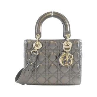 Dior Pre-owned My ABCDior Lady Dior Small Calf Handbag - Dames - Pre-owned - Grijs - Maat: ONE Size Leer